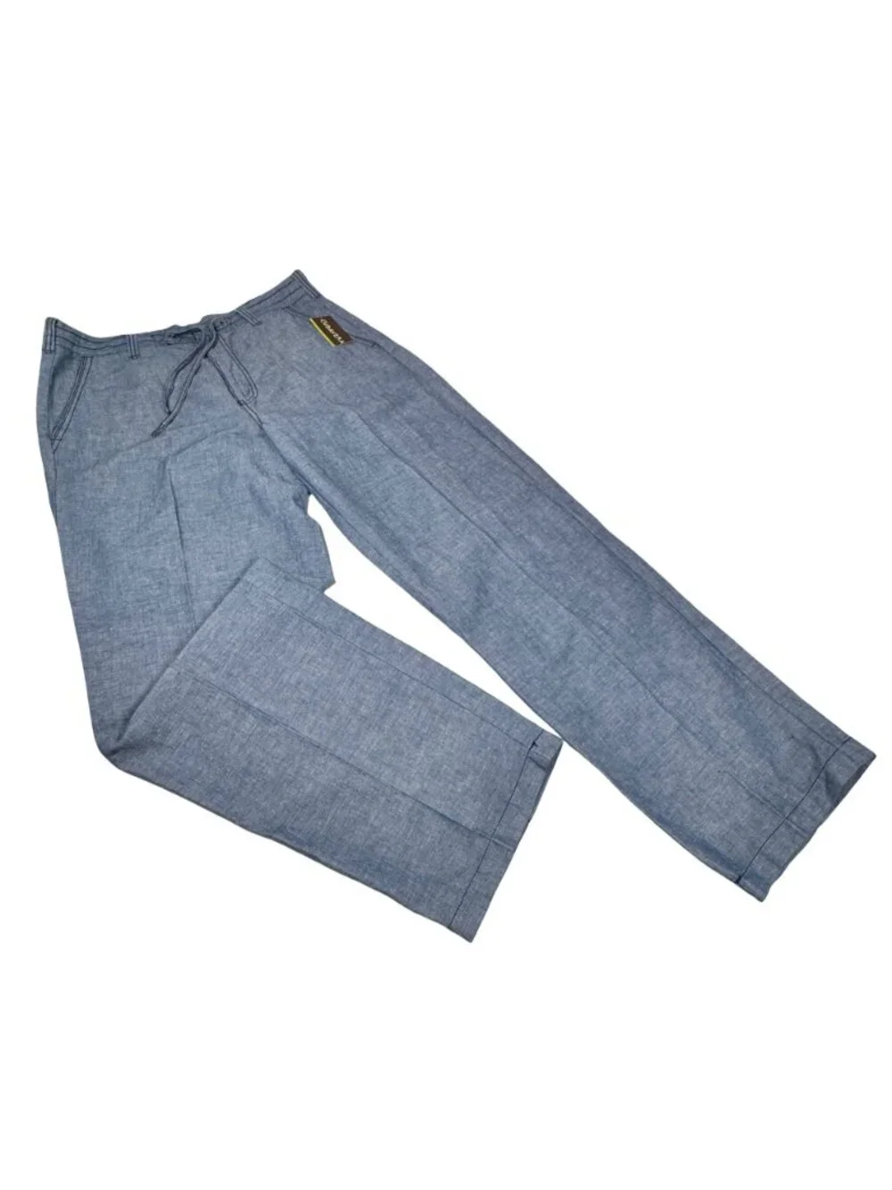 New Cubavera Linen Blend Relaxed Drawstring Pants M 32-34 Chambray Breezy